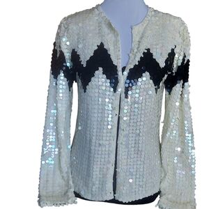 Vintage JoAnn Bryant Black White Sequined Cardigan Sweater 1960s